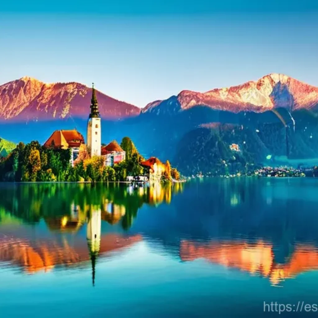 슬로베니아 로드트립 필수 코스 - **Prompt:** A breathtaking view of Lake Bled in Slovenia. The emerald-green lake takes center stage,...