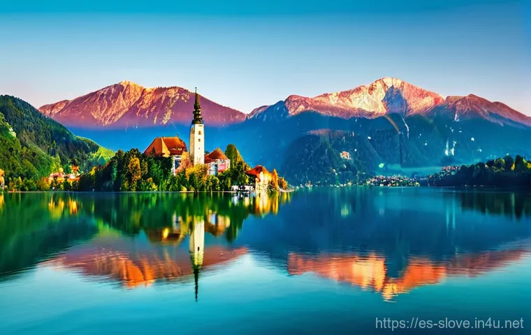슬로베니아 로드트립 필수 코스 - **Prompt:** A breathtaking view of Lake Bled in Slovenia. The emerald-green lake takes center stage,...