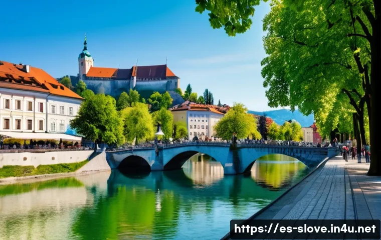 슬로베니아와 다른 유럽 국가 비교 - **"A vibrant and picturesque scene of Ljubljana, Slovenia. The Ljubljanica River flows gently throug...
