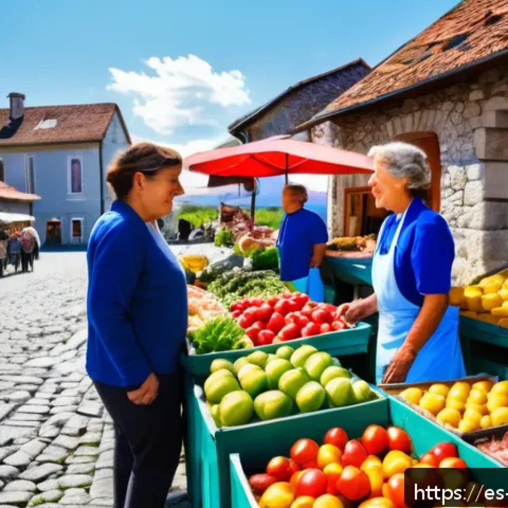 슬로베니아 물가 및 환전 팁 - A vibrant open-air local market scene in a small Slovenian rural town during daytime, featuring colo...