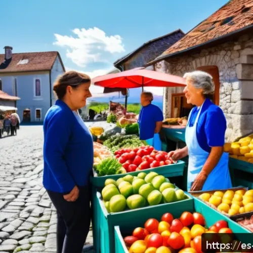 Home 30 슬로베니아 물가 및 환전 팁 - A vibrant open-air local market scene in a small Slovenian rural town during daytime, featuring colo...